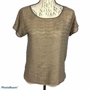 J.Crew Tan Lace Overlay Top Fringe Lace Scalloped Top Size XS